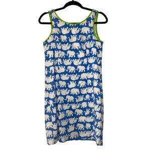 Lilly Pulitzer Tusk in the Sun Shift Dress Elephants Blue White Green Piping